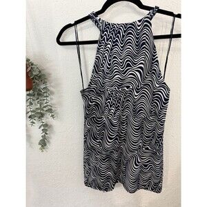 Michael Kors Women’s M Navy White Abstract Swirl Print Sleeveless Halter Top